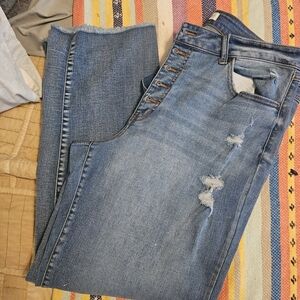 Stylish Distressed Blue Straight Leg Women's Jeans